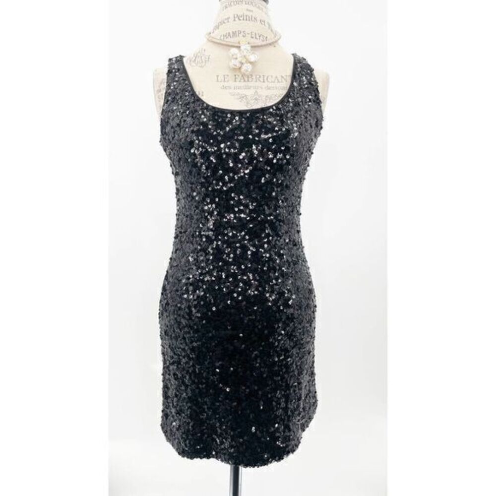 WHITE HOUSE BLACK MARKET Sequin Mini Black Dress SMALL